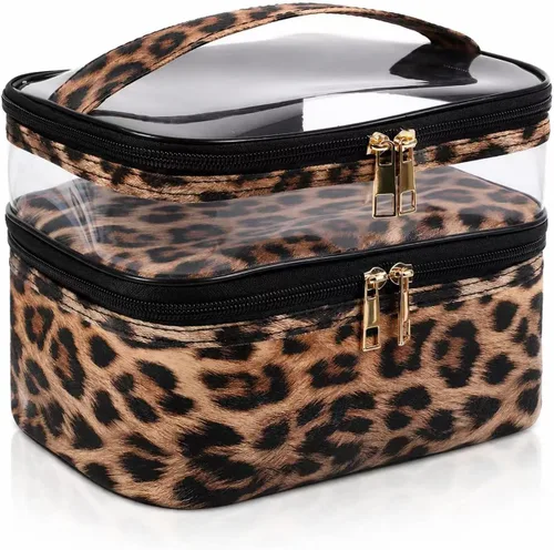 Bolsa de cosméticos de doble capa, bolsa de maquillaje, bolsa de aseo grande, bolsa organizadora de maquillaje de viaje para niñas y mujeres,