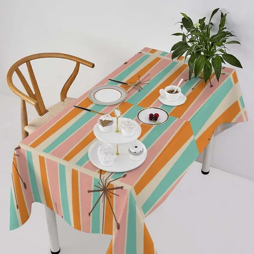 Miniatura 23 de Mantel retro moderno de mediados de siglo, diseño de colores retro de los años 50, resistente al agua, mantel lavable para cocina, comedor, fiesta