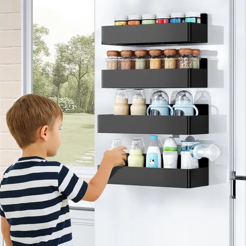 Miniatura 7 de Mystozer Estante Magnético para Especias para Refrigerador, Organizador de Cocina y Estante de Almacenamiento, Negro (Paquete de 6)..