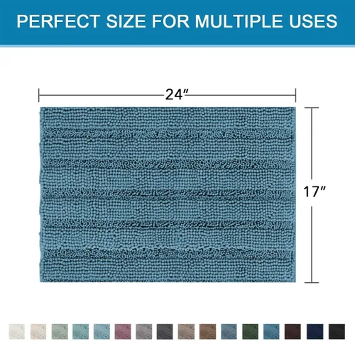Miniatura 256 de H.VERSAILTEX Tapetes de baño antideslizantes para baño, alfombras de baño extragruesas de felpilla a rayas, tapetes de baño de 47" x 17", alfombras