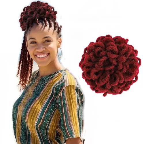 Miniatura 28 de DreadLocks Chignons Afro High Puff Cola de Caballo con Cordón Moño de Cabello Postizos Faux Locs Chignons con Clip Cola de Caballo para Mujeres