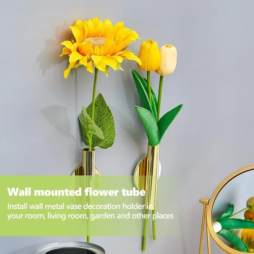 Miniatura 4 de Jetec 3 jarrones de pared de metal dorado para colgar en la pared, macetas para flores, tubo colgante bohemio para exhibir decoración del hogar