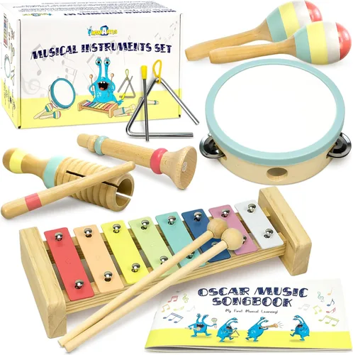 Miniatura 8 de MINIARTIS Juego de instrumentos musicales para bebés – Juguetes musicales Montessori para niños pequeños de 1 a 3 años Xilófono bohemio moderno