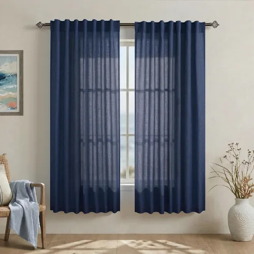 Miniatura 72 de Cortinas de lino azul claro de 90 pulgadas de largo para sala de estar, dormitorio de niñas, guardería, decoración acogedora de verano, bolsillo