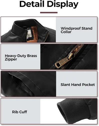 Miniatura 6 de WenVen Chaqueta de piel sintética con cuello alto y forro polar para hombre