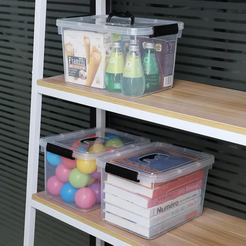 Miniatura 3 de Anbers Caja de almacenamiento de plástico con tapa de 10.5 cuartos de galón con asa, paquete de 4, transparente Contenedor de almacenamiento