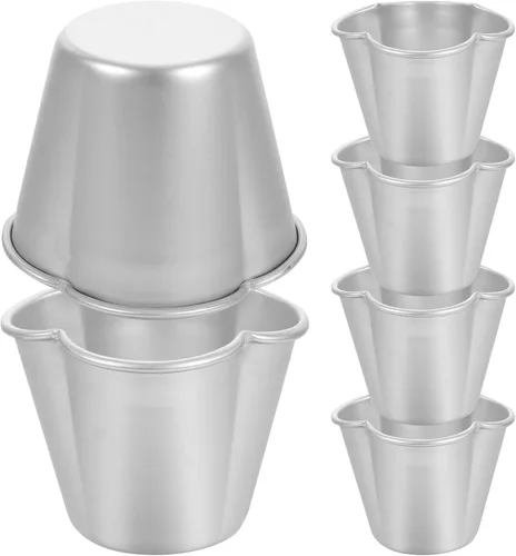 LALAFINA 6 moldes de metal antiadherentes para pudín y magdalenas, tazas de pasteles para hornear en casa, moldes de postre multiusos, diseño fácil