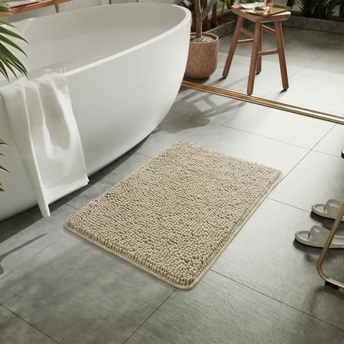 Miniatura 2 de LOCHAS Alfombra de Baño de Lujo Lanuda Tapete de Baño 20 x 30 Pulgadas, Lavable Antideslizante Alfombras de Baño para Ducha de Baño, Alfombras Beige