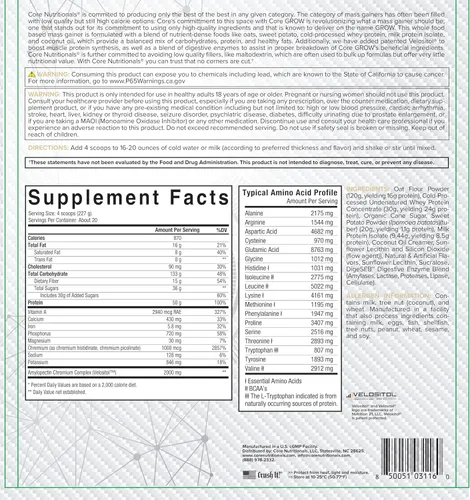 Miniatura 3 de Core Nutritionals Ganador de masa a base de alimentos integrales, 1.76 oz de proteína, 880 calorías, 10 libras (batido de vainilla)