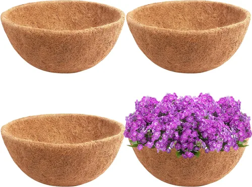 Miniatura 10 de Y&M Paquete de 2 forros de coco de 16 pulgadas para macetas colgantes, revestimientos redondos de fibra de coco natural de repuesto para cestas