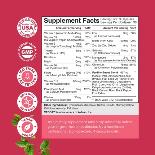 Miniatura 3 de Natures Craft Suplementos de fertilidad para mujeres con inositol y ácido fólico - Vitaminas previas a la concepción para mujeres para el equilibrio