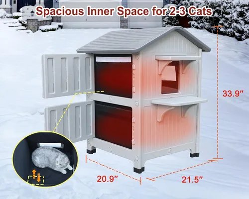 Miniatura 9 de Rockever Casa de gatos al aire libre de plástico con forro aislado, 100% casas de gatos al aire libre aisladas para invierno, refugio para gatos al