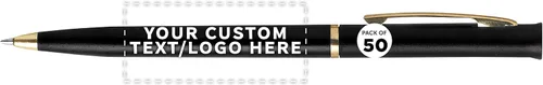 DISCOUNT PROMOS Bolígrafos personalizados Alston Hotel, paquete de 50 unidades, bolígrafos de plástico, texto personalizable, logotipo, color negro