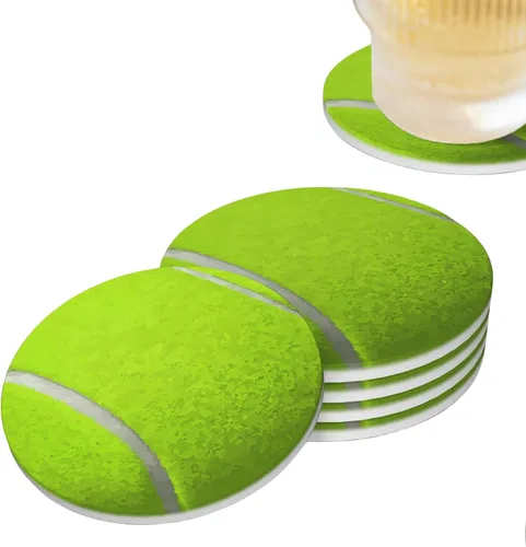 Juego de 4 posavasos de pelota de tenis para bebidas, de cerámica absorbente, para mesa de café, barra de mesa de madera, 4 pulgadas O5