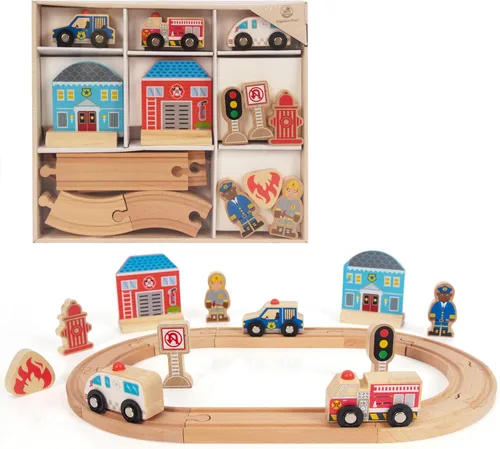 Set de trenes de madera para niños pequeños, vías de madera se adapta a Thomas, se adapta a Brio, se adapta a Chuggington, se adapta a Melissa y