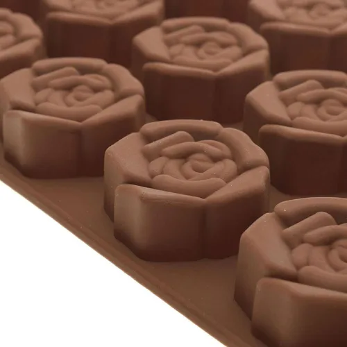 Miniatura 5 de Moldes de silicona con forma de flor de rosa, 15 cavidades antiadherentes de grado alimenticio para chocolates, dulces, cubitos de hielo, gelatinas