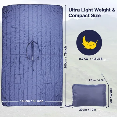 Miniatura 5 de DUKUSEEK - Manta de camping portátil para exteriores con capucha, manta grande plegable para mochileros con capucha para estadios, edredón ligero