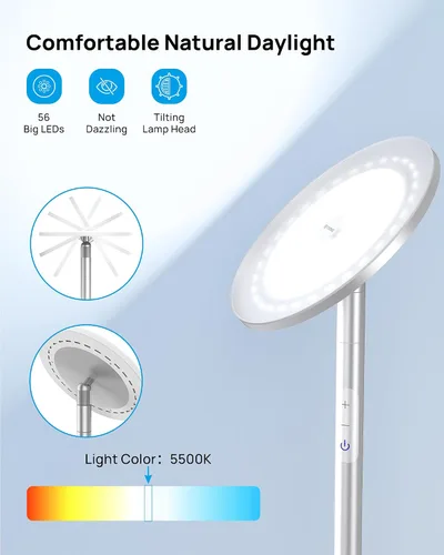 Miniatura 2 de TROND Lámpara de pie, lámpara LED súper brillante de 5000 lúmenes, poste de aluminio integrado, 71 pulgadas de alto, 5500 K luz natural regulable