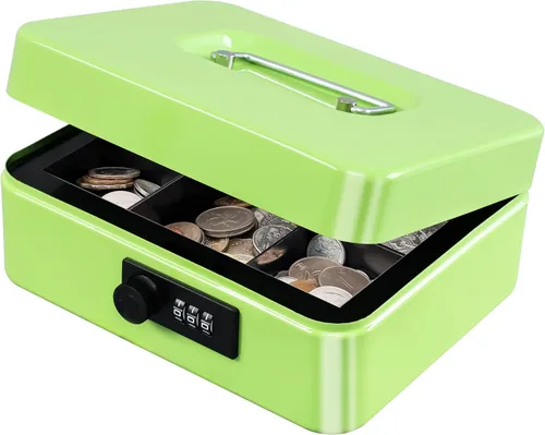 Miniatura 17 de KYODOLED Caja de dinero grande con cerradura de combinación, caja de dinero de metal segura con bandeja para dinero para caja de seguridad de 9.84 x