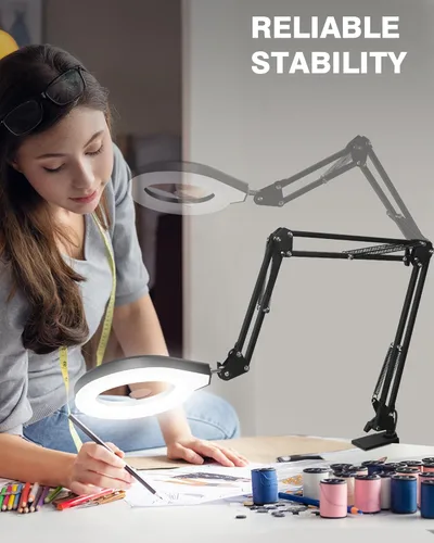 Miniatura 9 de Lupa 10X y 5X con luz LED, brazo oscilante ultra largo, 5 colores y 10 de brillo, lente de cristal real, lámpara de aumento grande para Blanco