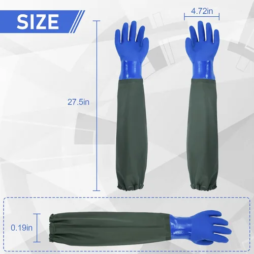 Miniatura 2 de MUMUKE Guantes largos impermeables, guantes químicos largos, reutilizables, acolchados forrados de algodón, resistentes al ácido y al aceite, de 28