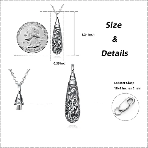 Miniatura 152 de Collar con colgante de urna de cenizas de cremación y árbol de la vida para mujer, plata de ley US1