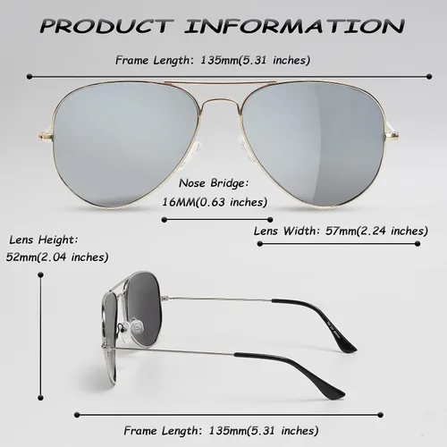 Miniatura 4 de Yaserra Lentes de sol de aviador polarizados retro para hombres y mujeres, lente TAC espejada, marco de metal, doble puente con protección UV400