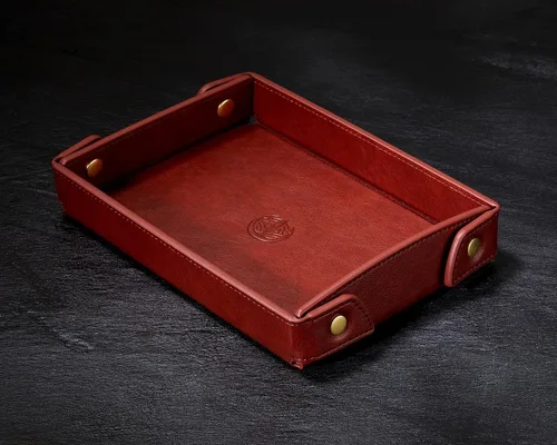 Miniatura 4 de OARIE Bandeja de joyería de tamaño pequeño, bandeja de valet vintage, bandeja de cuero sintético para hombres, cartera para llaves, monedero