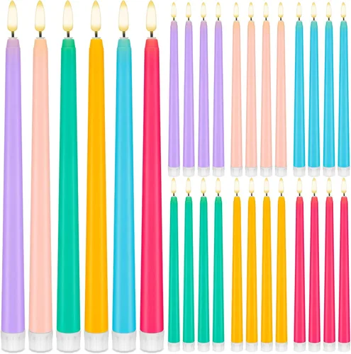 Miniatura 13 de Baquler 24 velas cónicas sin llama de flores silvestres de 11 pulgadas, funciona con pilas, velas LED de plástico con degradado parpadeante