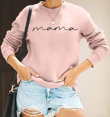 Miniatura 2 de ASTANFY Sudadera con cuello redondo para mujer, con estampado de letras "Mama", manga larga, suelta, de moda, con capucha
