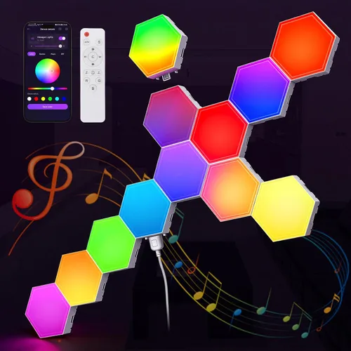 Miniatura 11 de TISOFU Luces Hexagonales (Paquete de 8) Paneles de Pared LED, Luces RGB para Juegos con APP, Panel Modular Inteligente Azulejos Hexagonales Push