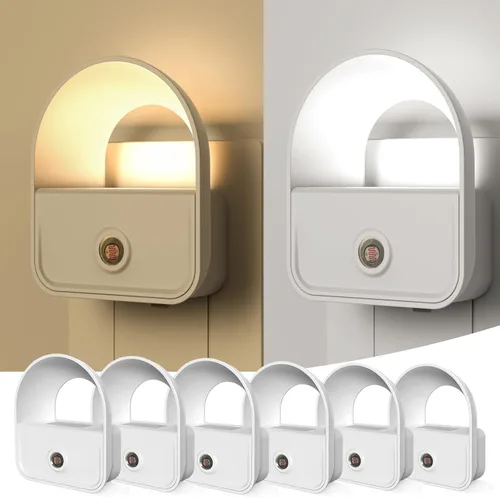 Paquete de 6 luces nocturnas enchufables, luces nocturnas LED con luz nocturna inteligente del atardecer al amanecer, luces nocturnas enchufables en