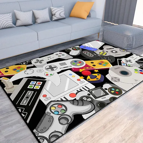 Miniatura 13 de Alfombra de Juego para Adolescentes Varones con Decoración de Controlador de Juegos, Alfombras de Videojuegos para Dormitorio de Niños, Sala