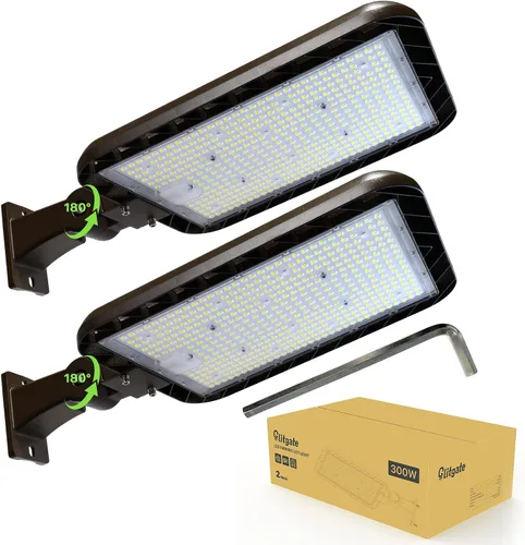 Miniatura 11 de Glitgate Luz LED de estacionamiento de 300 W, 45000 lm, 5000 K, brazo ajustable, luz de calle con sensor de fotocélula del atardecer al amanecer