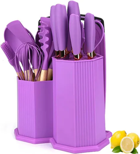 Miniatura 11 de Juego de utensilios de cocina y cuchillos de cocina con bloque de soporte, juego de 19 piezas de corte para cocineros, 11 utensilios de cocina