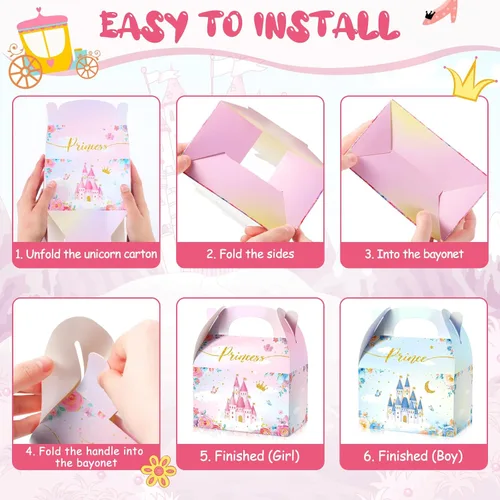 Miniatura 4 de Caja de regalo Nezyo Princesa y Príncipe - Cajas de regalo de cartón con corona rosa y azul para cumpleaños de niño o niña