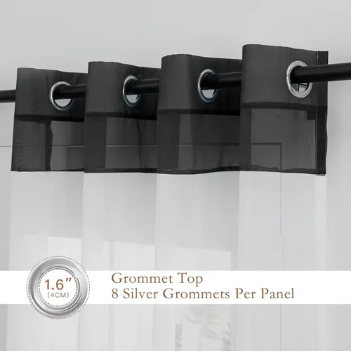 Miniatura 3 de L.Z.E - Cortinas transparentes blancas y negras de 63 pulgadas de largo, 2 paneles para sala de estar, cortinas elegantes y modernas transparentes
