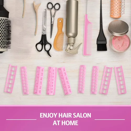 Miniatura 7 de Syhood 28 rodillos para el cabello, rodillos de plástico de tamaño pequeño de 0.6 pulgadas/0.6 in con peine de acero para cabello corto y largo, Rosa