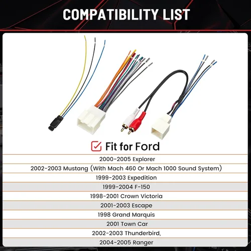 Miniatura 3 de RED WOLF Arnés de cableado de radio RCA Plug con kit de convertidor reductor reductor de 12 V a 5 V para Ford Mustang Explorer 2000-2004, Lincoln
