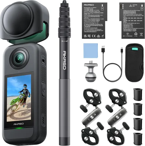 AKASO 360 Cámara de acción resistente al clima de 360° - Video 360 de 5.7K con sensores de 1/2 pulgada de 48 MP, foto 360 de 72 MP, 360-SuperSmooth,
