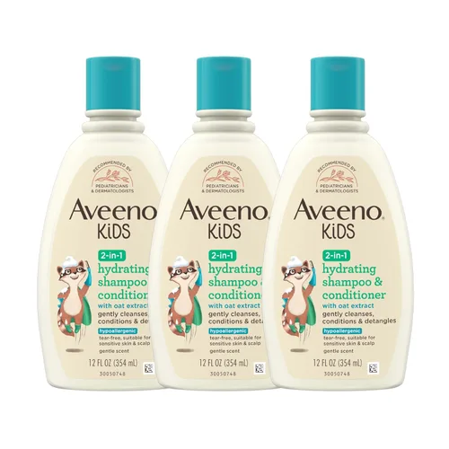 Miniatura 10 de Aveeno Kids Champú y acondicionador hidratante 2 en 1, limpia, acondiciona y desenreda suavemente el cabello de los niños, formulado con extracto