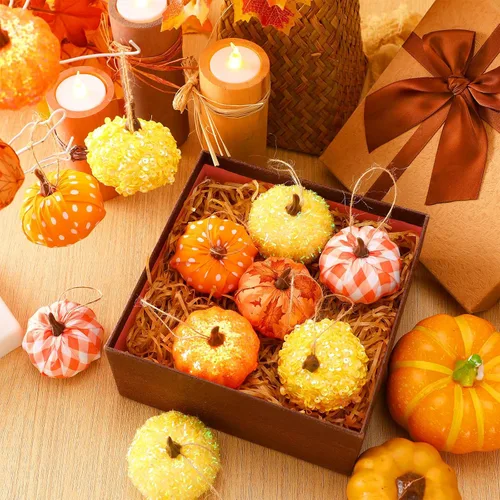 Miniatura 6 de Libima 12 piezas de adornos de árbol de calabaza de Acción de Gracias, decoración de árbol de otoño, decoración de mini bola de calabaza, adornos