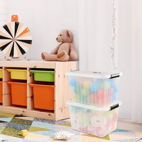 Miniatura 5 de Bringer - Paquete de 4 cajas de plástico transparente, contenedor de almacenamiento de 18 L con asa top carrying handle, secure latching buckles