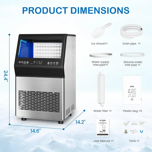 Miniatura 4 de Máquina comercial para hacer hielo, 110 libras/24 horas, de acero inoxidable, con capacidad de almacenamiento de 12 libras, autolimpieza, pantalla