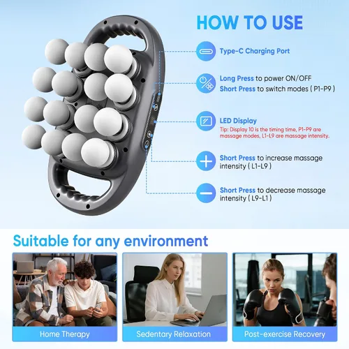 Miniatura 6 de 16-Head Massage Gun Set, Deep Tissue Massager with 9 Modes & Levels, Muscle Massager Pain Relief, Percussion Massage Gun for