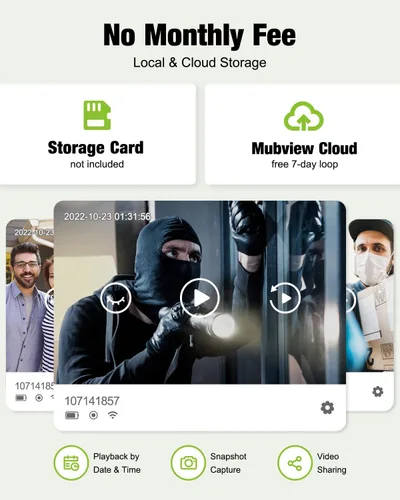 Miniatura 4 de MUBVIEW timbre de puerta inalámbrico con video, 1080p, comunicación bidireccional, visión nocturna, detección humana, almacenamiento en tarjeta/nube
