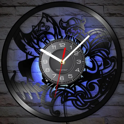 Miniatura 3 de Reloj de pared de vinilo LED vikingo de 12 pulgadas con 7 colores cambiantes, cuarzo silencioso sin tictac, arte de pared vikingo para hombre