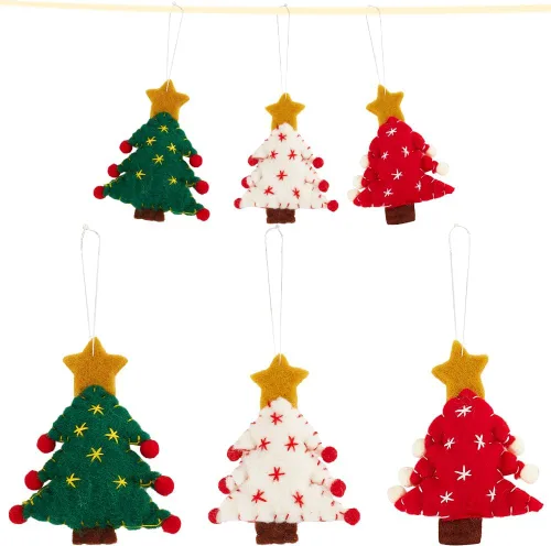 CRASPIRE 6 unidades de 3 colores manoplas de Navidad de fieltro decoración de mano árbol de Navidad con estrella de fieltro de tela colgante