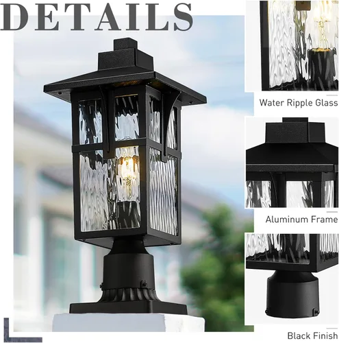 Miniatura 3 de zeyu ZX1P-SW BK - Luz de poste para exteriores de 16.7 pulgadas, lámpara de poste para camino de jardín, aluminio fundido a presión con vidrio