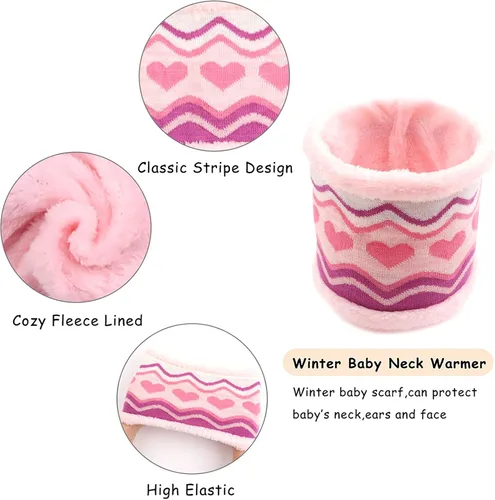 Miniatura 3 de Conjunto de guantes de bufanda de invierno para niños gorro de punto con forro polar guantes calentadores de cuello para niños y niñas de 3 a 8 años
